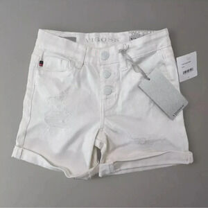 NWT Vigoss Adjustable Waist The Chelsea White Denim Snap Button Fly Shorts Sz 10